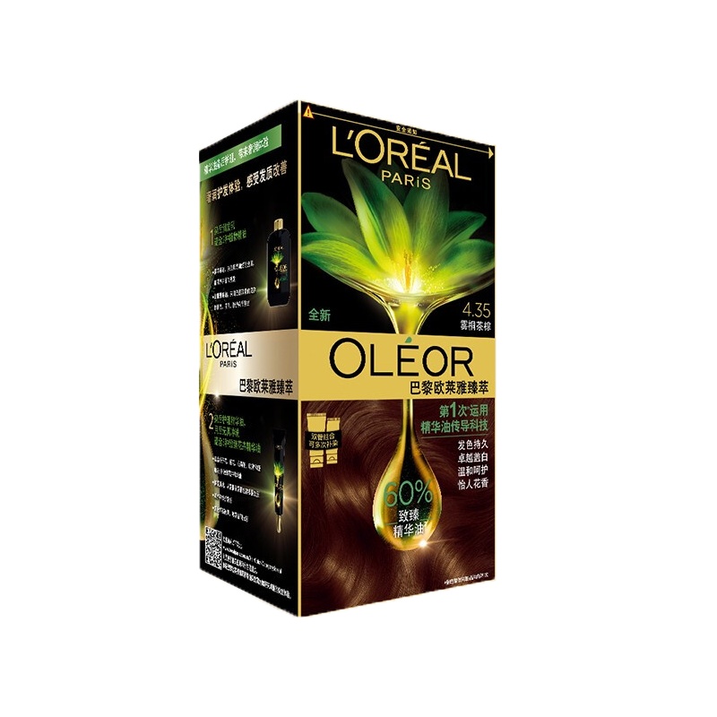 欧莱雅(LOREAL)臻萃植物精华油染发霜 4.35 雾桐茶棕(天然植萃 无氨遮白 花香型)