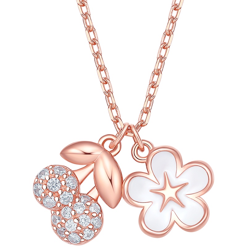 周大生银项链 S925樱花锁骨链 日韩风森系甜美纯银吊坠