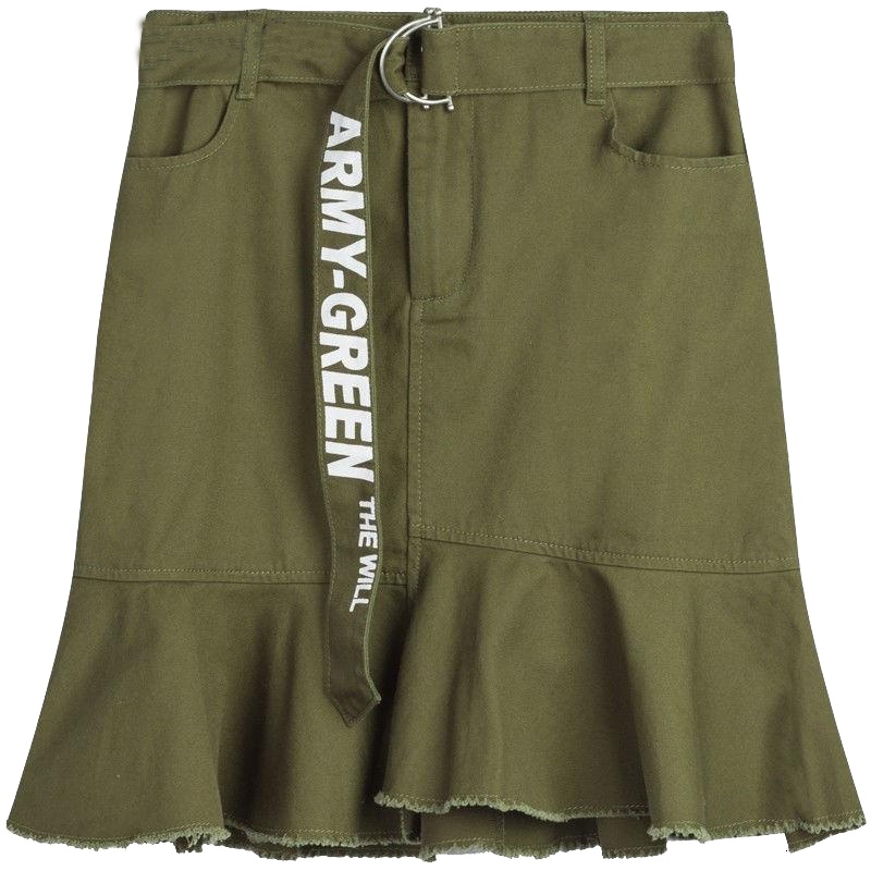 上新拉夏贝尔秋冬新款波浪边中裙字母腰带a字不规则半身裙女10015835