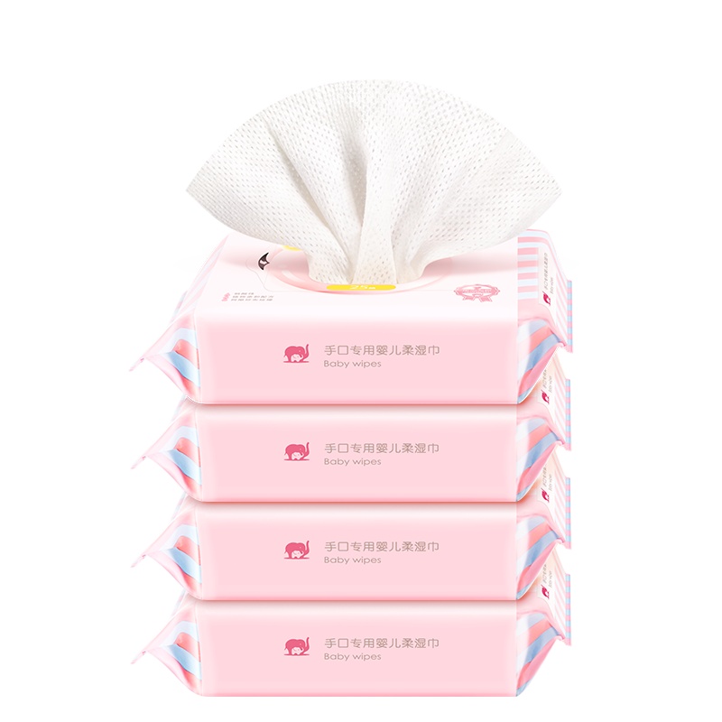 红色小象 婴儿柔湿巾 手口专用 25P*4 婴儿湿巾 宝宝手口湿纸巾 擦脸擦手湿巾 0-12个月