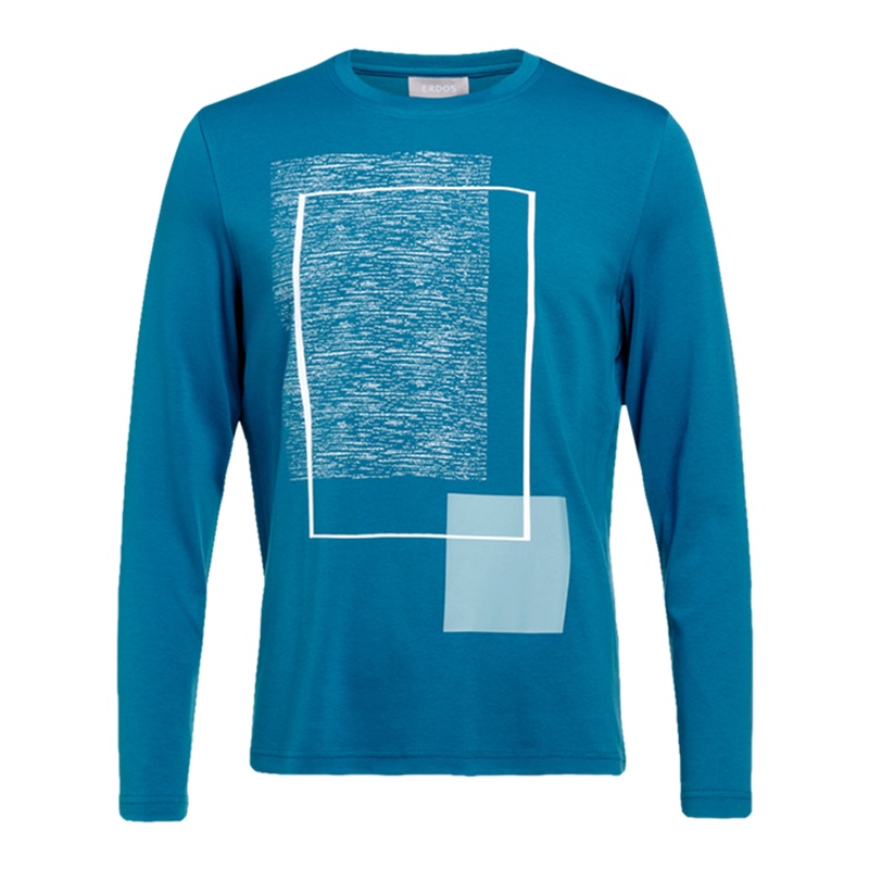 鄂尔多斯ERDOS 春夏莫代尔圆领几何印花男士长袖T恤