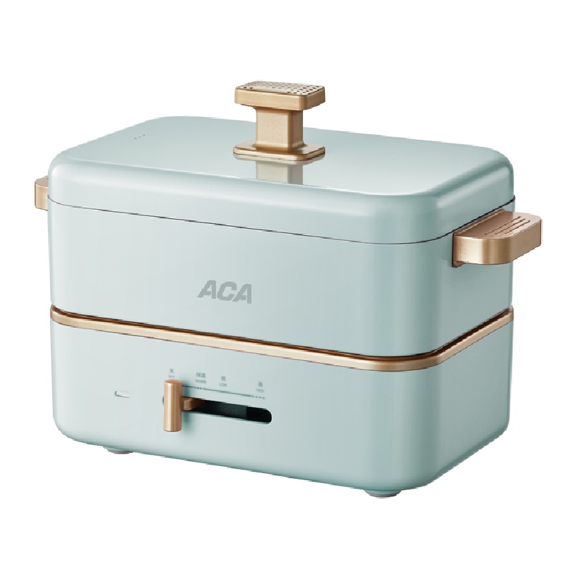 北美电器(ACA)多功能料理锅AH-MP55A 家用多功能锅料理锅 电烧烤锅电火锅蒸锅家用电烤锅烤肉机 墨绿色