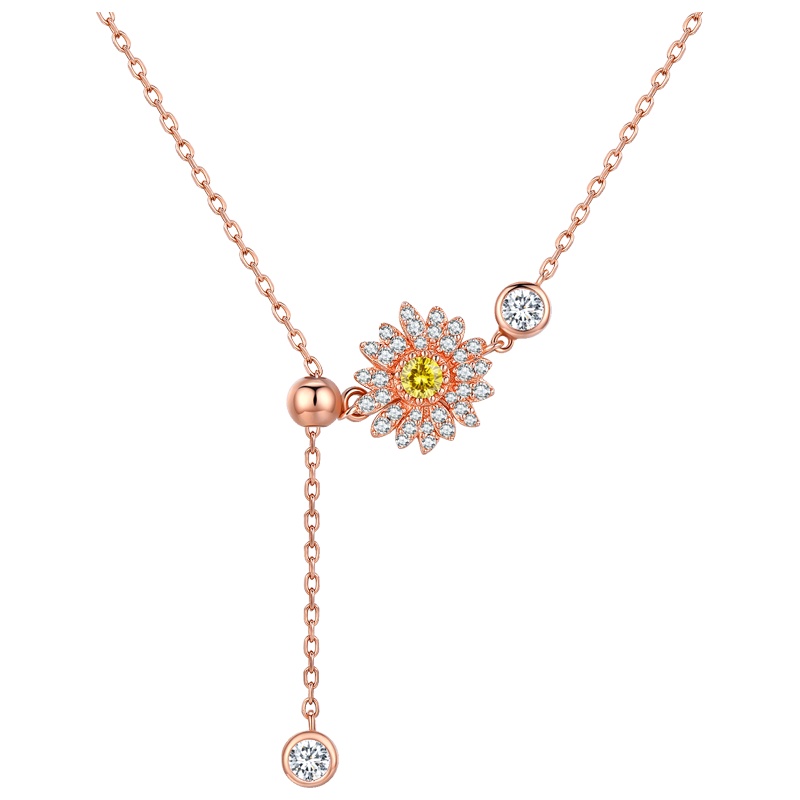 佰色传情BRIR小雏菊925纯银项链女锁骨链新款网红吊坠项链