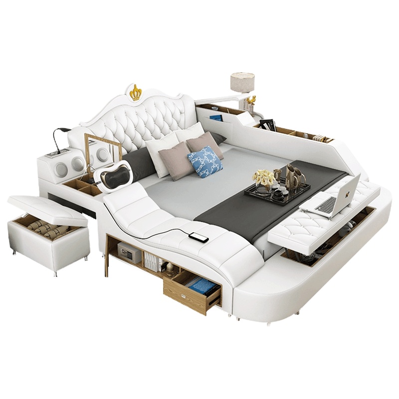佐特家具 床 北欧真皮床简约现代智能按摩皮质双人床主卧1.8米榻榻米储物皮艺床
