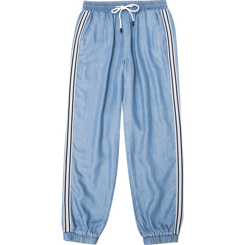 娅丽达女裤天丝莱赛尔哈伦牛仔裤女宽松直筒松紧腰薄款九分老爹裤WI2141A