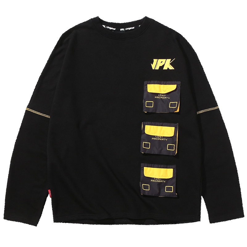 JPK原创潮牌设计国潮秋冬港风黑色港风宽松大码圆领长袖T恤男女