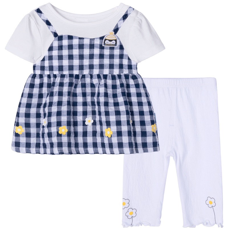 贝贝怡女童长上衣套装2019春夏新款儿童洋气甜美薄2件套192T295