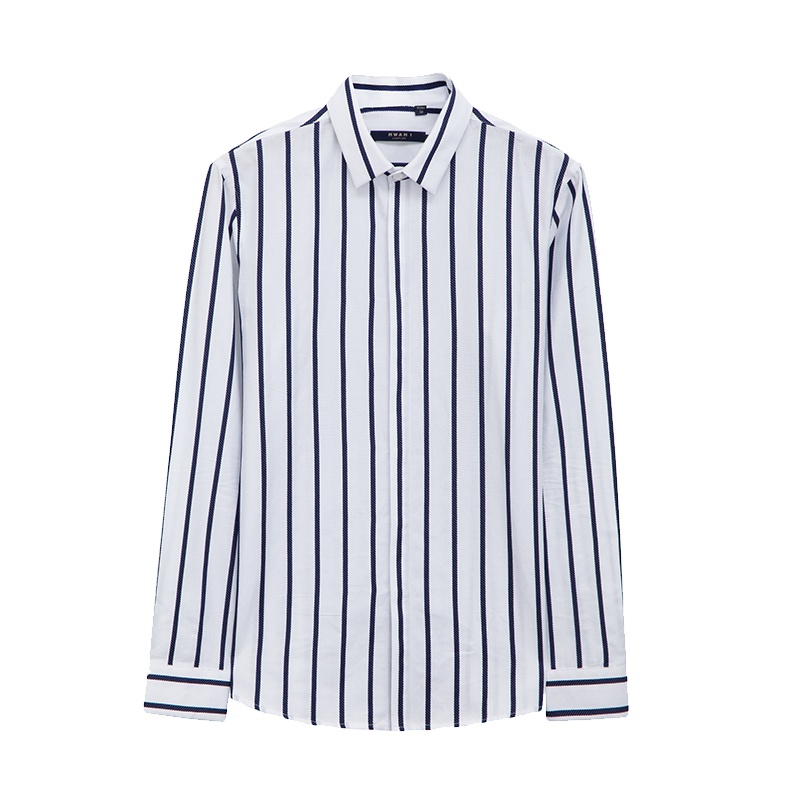 莫畏轻奢春季新品商务休闲纯棉衬衣异色拼接条纹寸衫男士长袖衬衫