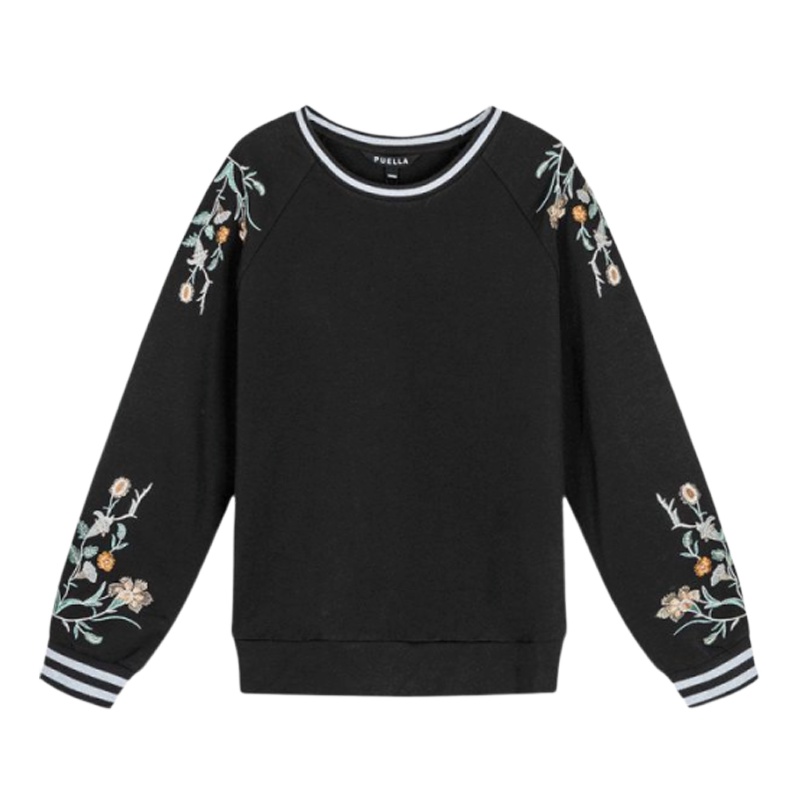 拉夏贝尔Puella春装新款韩版宽松短款显瘦刺绣圆领卫衣女20010499