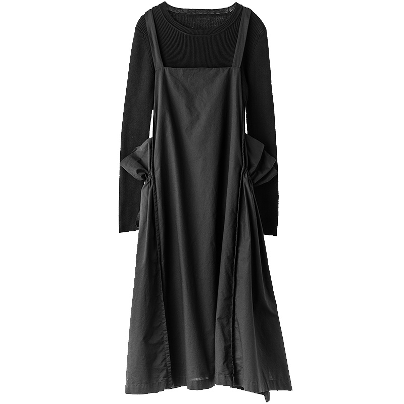 sdeer圣迪奥女2018秋装复古纯色针织背带裙两件套连衣裙S17381201