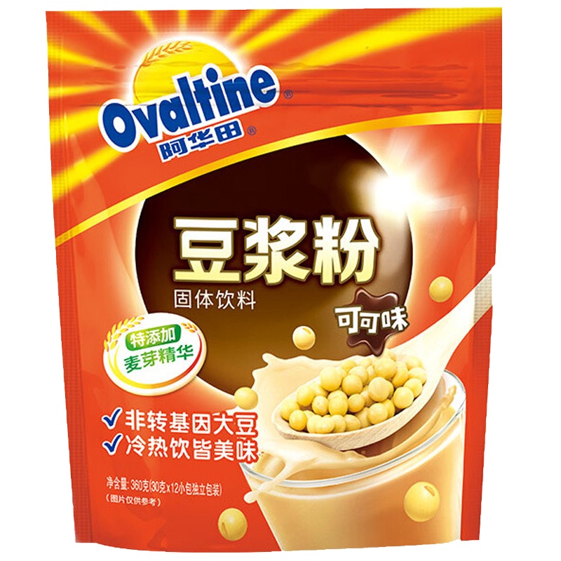 Ovaltine阿华田 可可味豆浆 风味营养早餐豆浆粉非转基因大豆随身包360g（30g*12包）