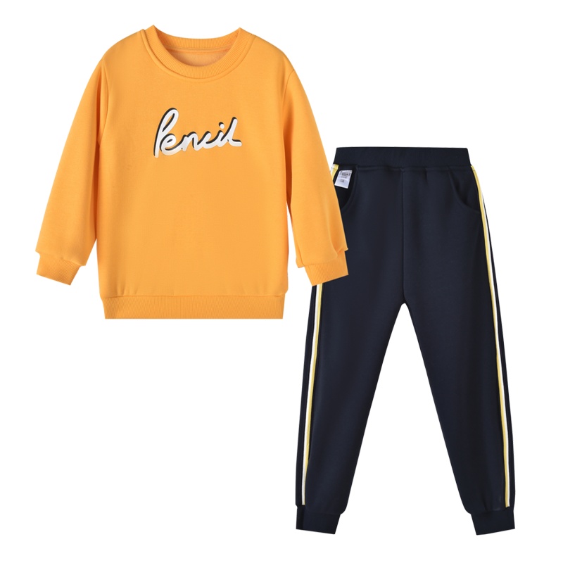 铅笔俱乐部童装2020秋季新款男女小童加绒运动套装加厚卫衣两件套