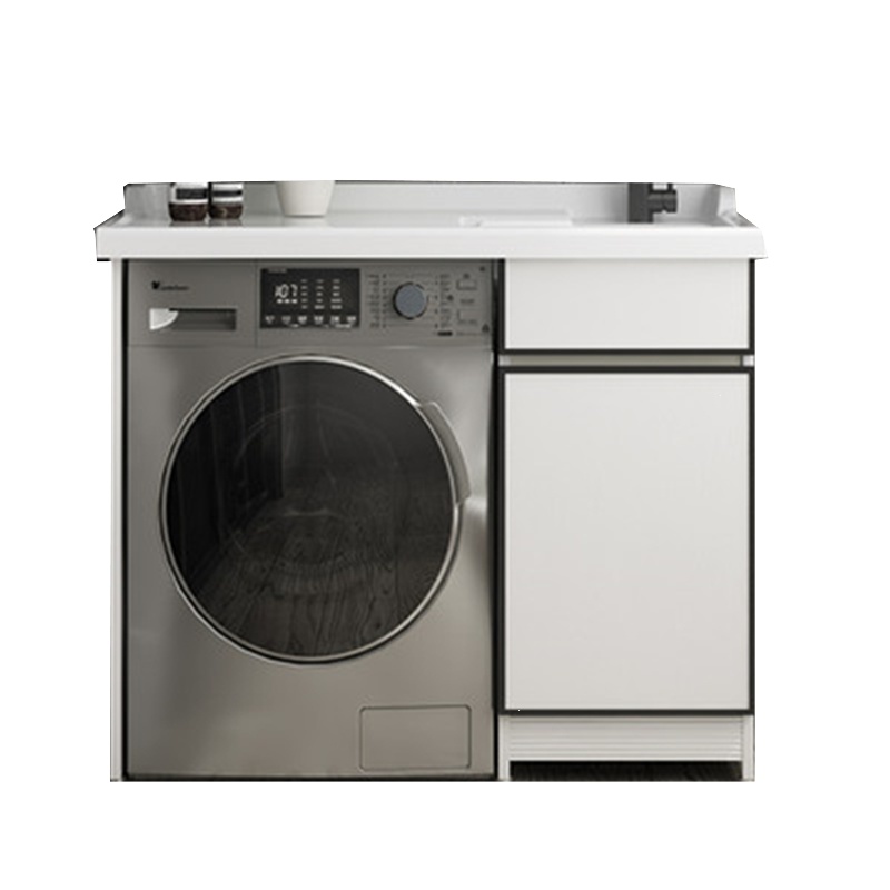 太空铝阳台定制洗衣机柜伴侣一体式它墅洗手脸台浴室柜组合切角柜子洗衣槽_黑色110CM右盆