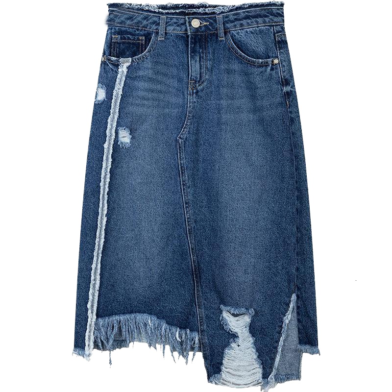 拉夏贝尔Puella秋装新不规则显瘦包臀中长款牛仔半身裙女20011091