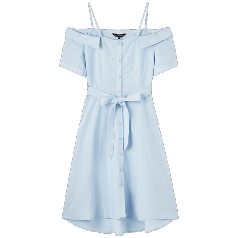 【专柜同款】拉夏贝尔气质吊带连衣裙新款夏季洋气性感露肩短袖衬衫裙10021002