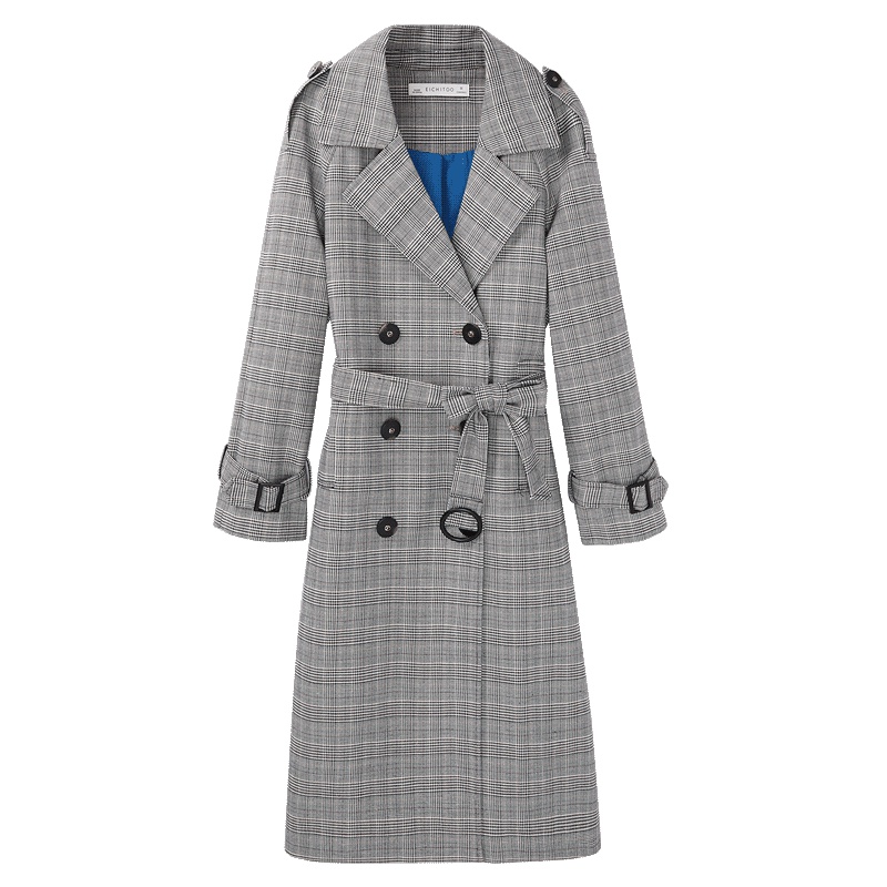 2019爱居兔秋季女装撞色格纹设计 风衣