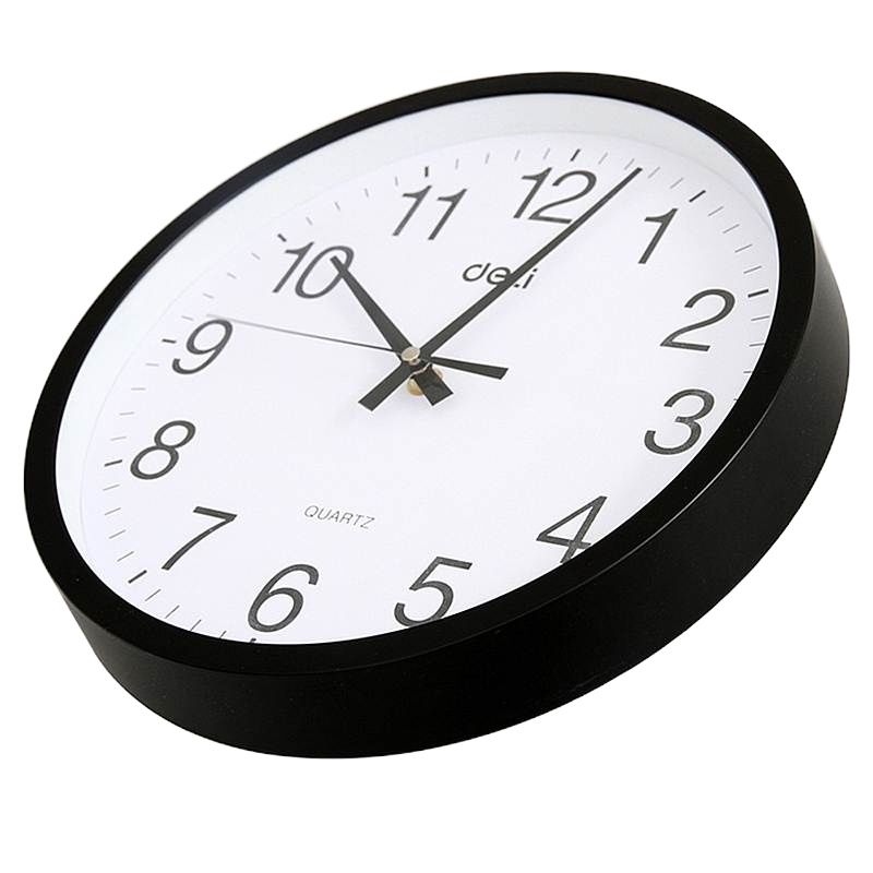 得力9006简约时尚大气静音挂钟黑色14.5寸37cm