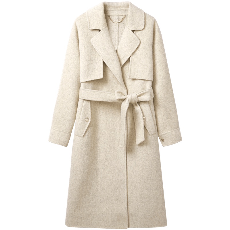 2019爱居兔秋季女装长款收腰设计双面呢大衣