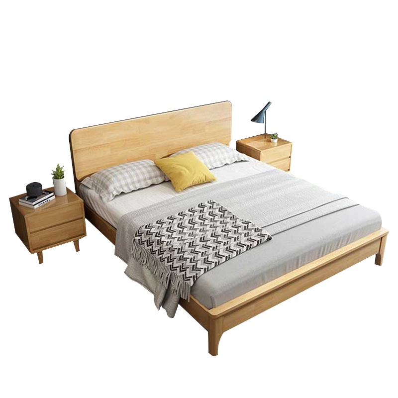永格实木双人床北欧床实木床单人床成人床公寓床现代简约床卧室家具储物床高箱床/抽屉