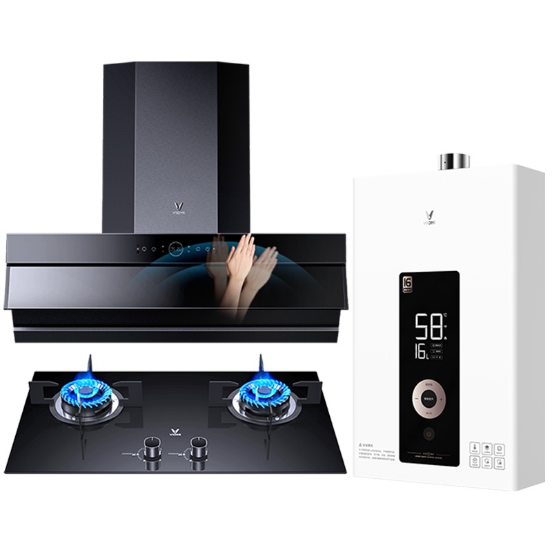 云米Flash烟灶热水器16升21立方大吸力4.2KW抽吸油烟机燃气灶热水器套装VK703+VG203+VGW1612