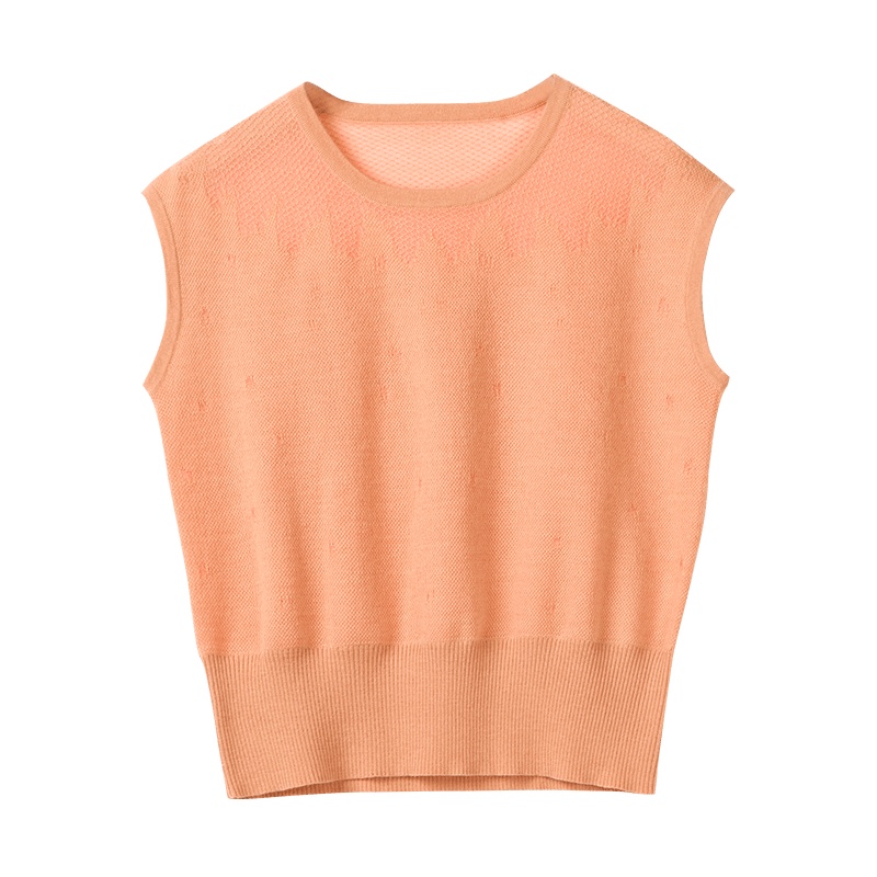 晚白2019秋季新品纯色圆领常规款无袖套头上衣针织衫精细羊毛衫女