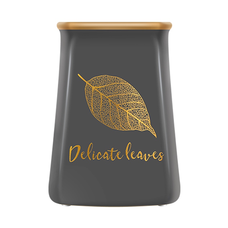 墨斗鱼 陶瓷花瓶3049灰色金叶子干花花瓶仿真植物插花器电视柜陶瓷摆件家居装饰