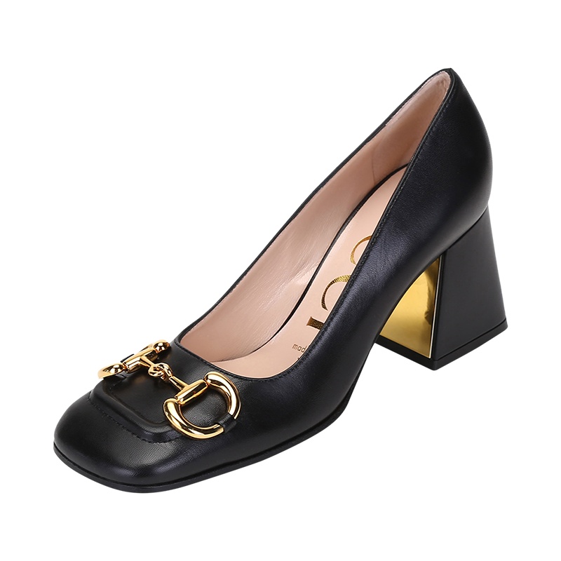 古驰 GUCCI 女士皮革方头粗跟高跟鞋皮鞋643886 C9D00
