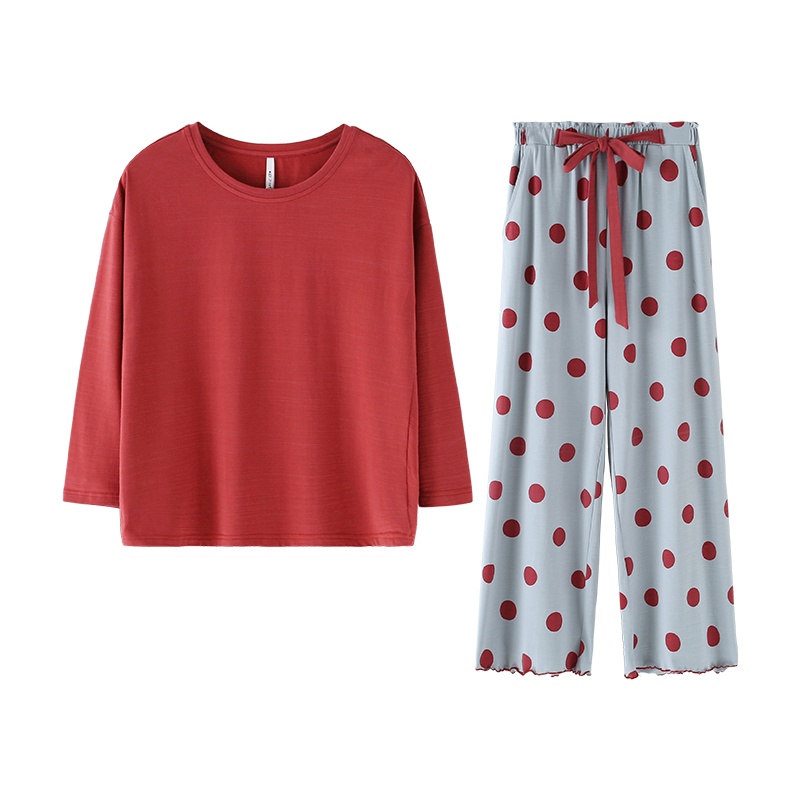 安之伴睡衣女春季圆领套装针织家居服