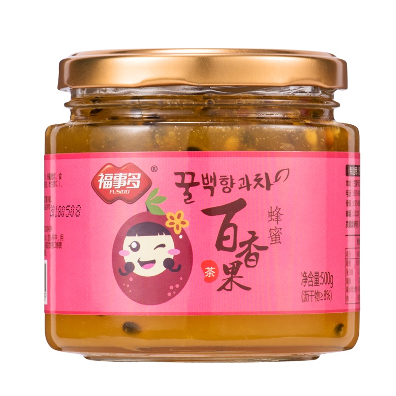 福事多蜂蜜百香果茶500g泡水喝的饮品冲泡网红水果茶果酱冲 蜂蜜果味茶 补充维生素C