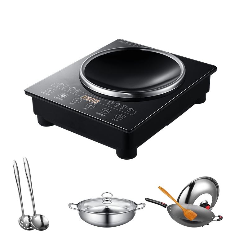 新款商用节能电磁灶家用大功率爆炒电磁炉3500W炒菜火锅电池炉凹面电炒灶【3500W单机+普通炒锅+汤锅】