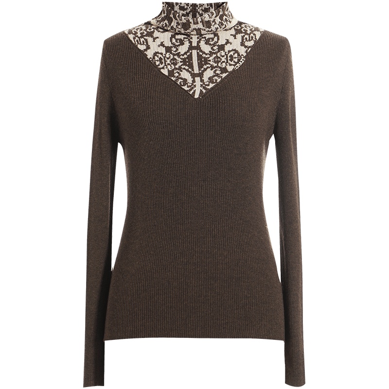 OUNIXUE欧昵雪 | [亲肤柔糯打底衫]秋冬季气质堆堆领毛衣假两件长袖针织衫女