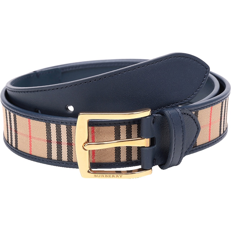 BURBERRY 博柏利 男款格纹织物配皮针扣式皮带腰带 40780961