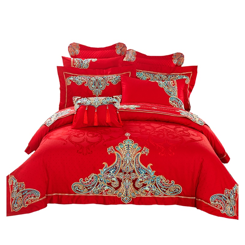 5200家纺奢华刺绣大红婚庆十件套 6尺(倾世王朝)