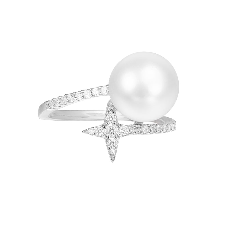 apm MONACO经典时尚四叶草珍珠开口925银戒指宴会女士法式首饰食指尾戒A18989XPL