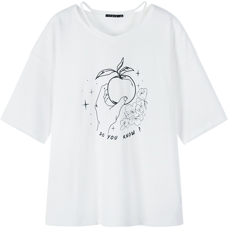 Semir森马短袖T恤女2019夏季新款宽松显瘦打底衫镂空印花上衣cec韩版