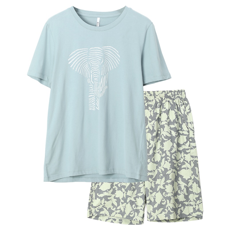 红豆居家Hodohome男士圆领T恤纯棉短袖睡衣男打底衣夏季家居服汗衫套装