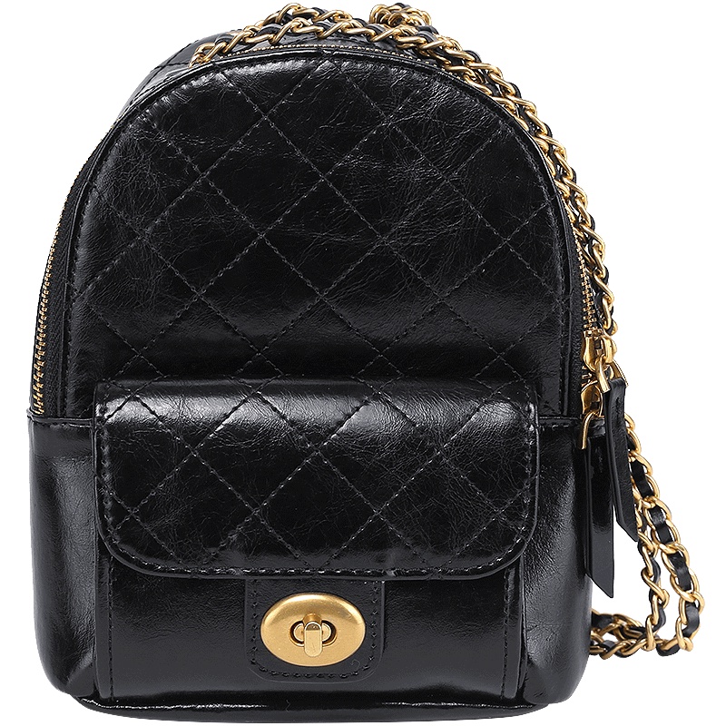 小香风牛皮双肩包2019新款ins超火高级感百搭菱格软皮迷你小背包