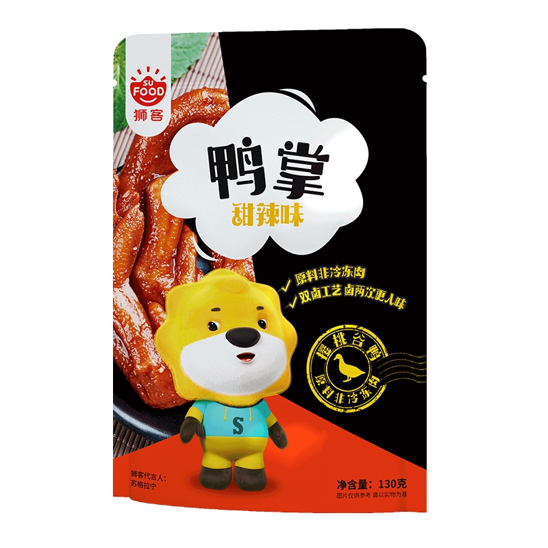 狮客[苏宁自主品牌]甜辣鸭鸭掌500g 鸭肉即食休闲小零食 卤汁入骨