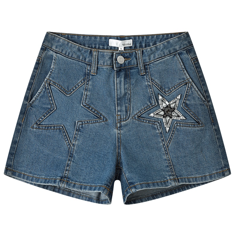 马克华菲女装2019夏新款水洗高腰牛仔短裤女韩版卷边牛仔裤