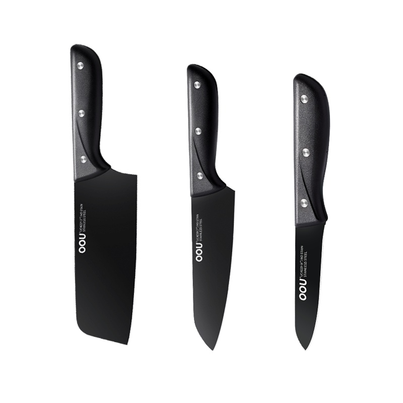 OOU!黑尚3件套 刀具组合国产 全套厨房刀具 套装家用切菜刀水果刀厨师刀 不锈钢 三件套 耐磨抗氧化 锋利顺手