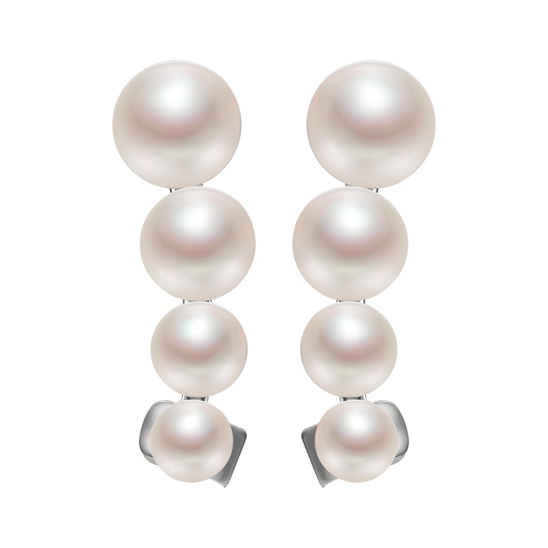 京润珍珠 醉颜 S925银镶淡水珍珠耳钉 5-9mm馒头珠 白色 女 银泰同款 珠宝宠自己送妈妈