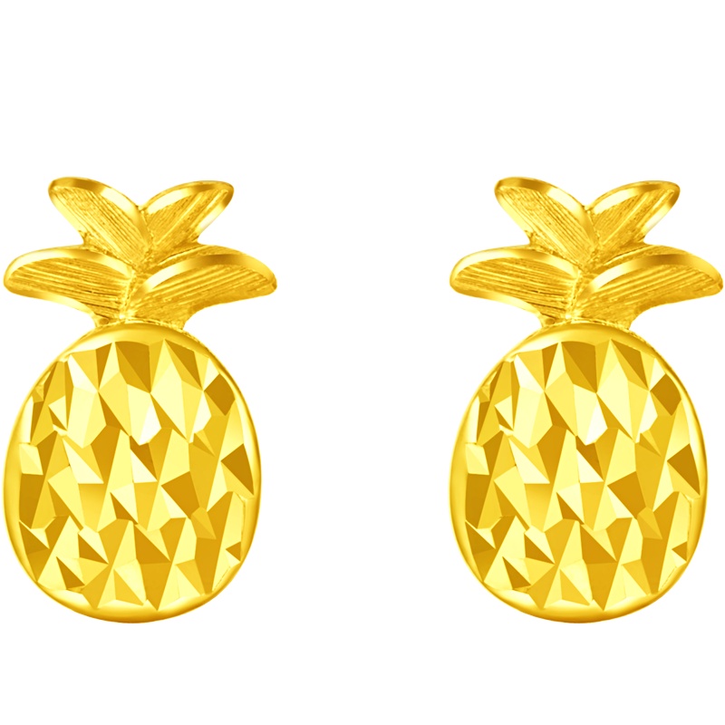 周大福珠宝首饰简约菠萝足金金耳钉计价F215851（工费：78元）