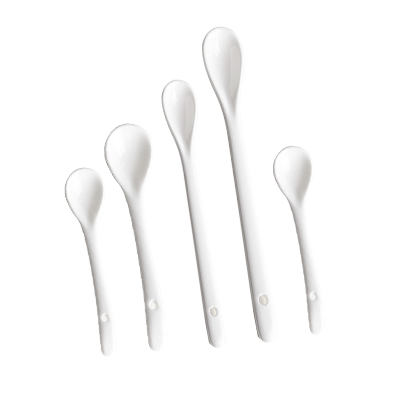 锐旭 陶瓷小勺纯白无铅骨瓷陶瓷勺子韩式日式餐具小勺调羹咖啡勺平底勺