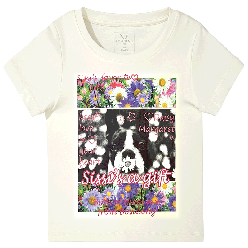 波司登童装女童短袖T恤新款时尚印花卡通儿童T恤