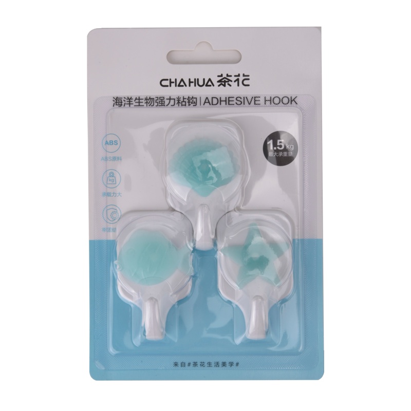 茶花强力粘胶挂钩家用无痕卡通可爱墙壁粘钩墙上承重迷你宿舍钩子 [海洋生物强力粘钩一组3个]颜色随机