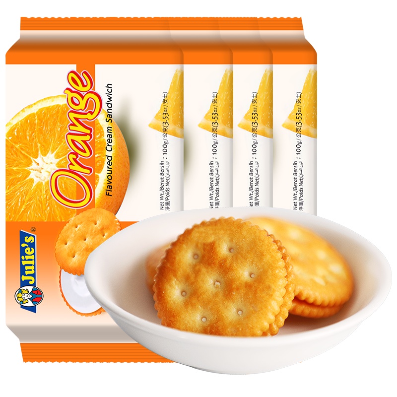 马来西亚进口Julies茱蒂丝水果味香橙夹心饼干早餐饱腹零食100*4袋