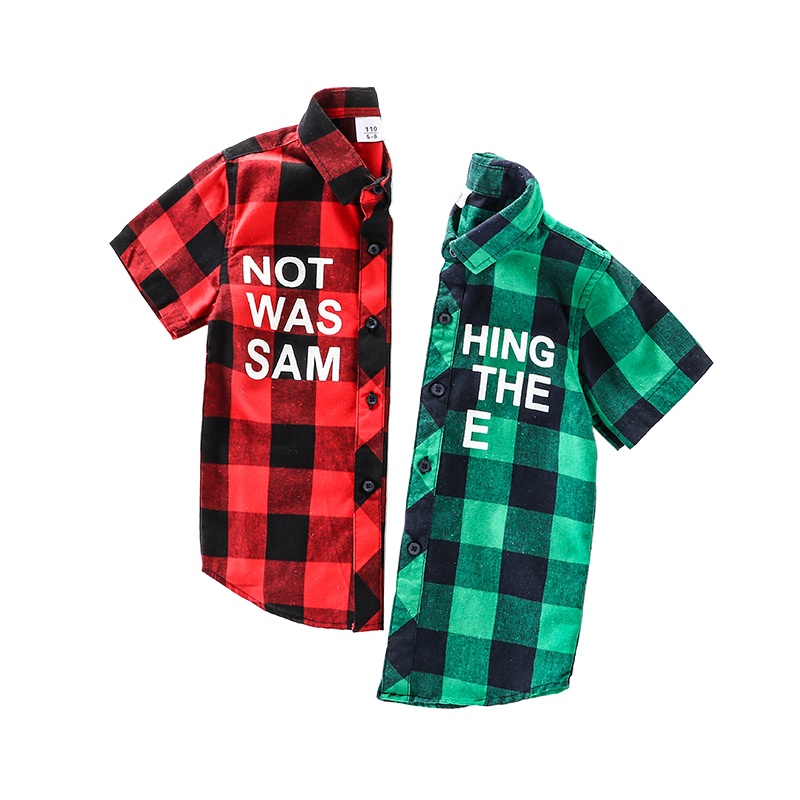 卡伴(Curbblan)儿童衬衫男童女童新款秋装短袖衬衣中大童格子时尚上衣