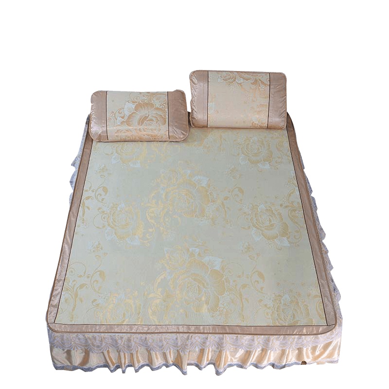 北极绒 凉席 床裙款可拆卸冰丝席三件套单人双人折叠夏季空调花边防滑绑带提花冰丝席