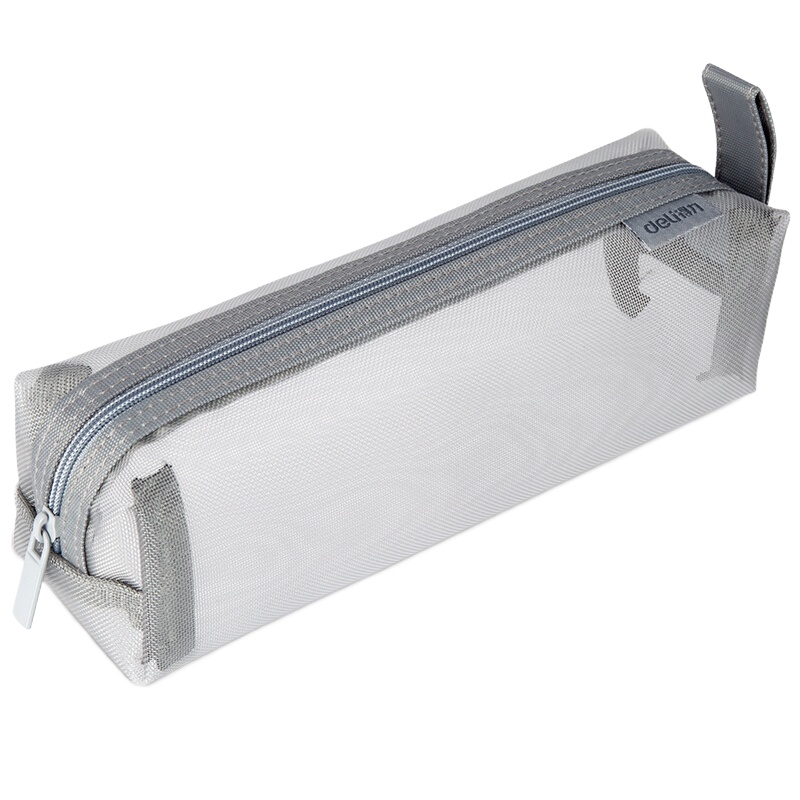 得力(deli)大容量方型笔袋/尼龙网纱包袋/手提铅笔收纳袋 格调灰66747