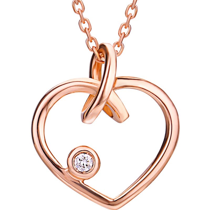 [新品]钻石世家 18K金钻石项链 Vintage系列 轻时尚女款项链乱砂工艺吊坠 玫瑰金色